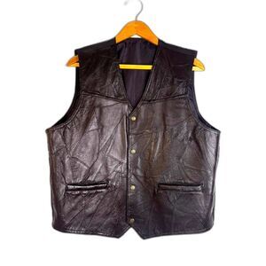 Genuine Leather Brown Snap Button Front Vest Western Wear Urban Cowboy Size XL